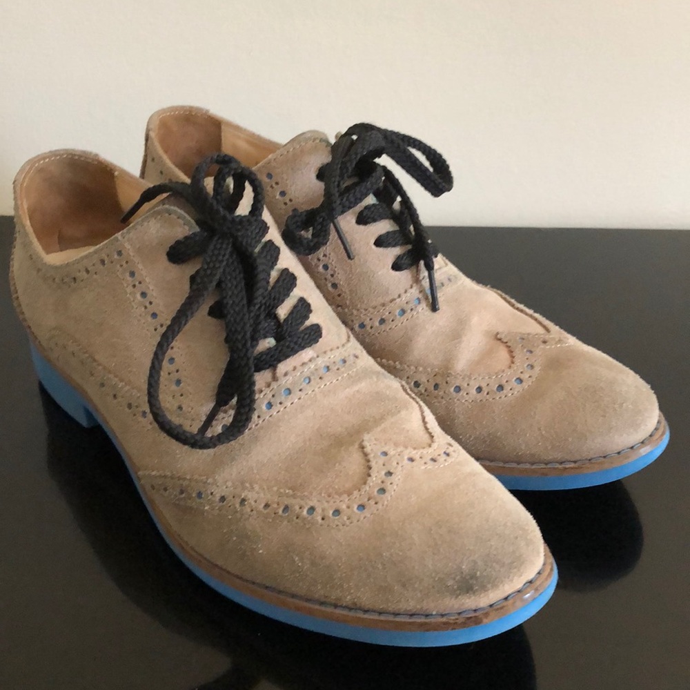 Cole Haan Beige Suede & Blue Wingtip Casual Oxford